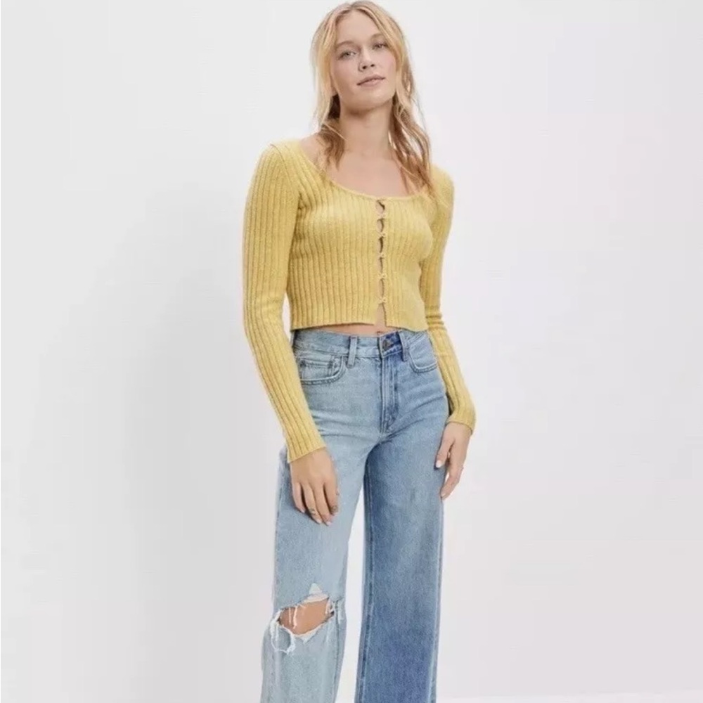 American Eagle Outfitters Yellow Ribbed Cardigan